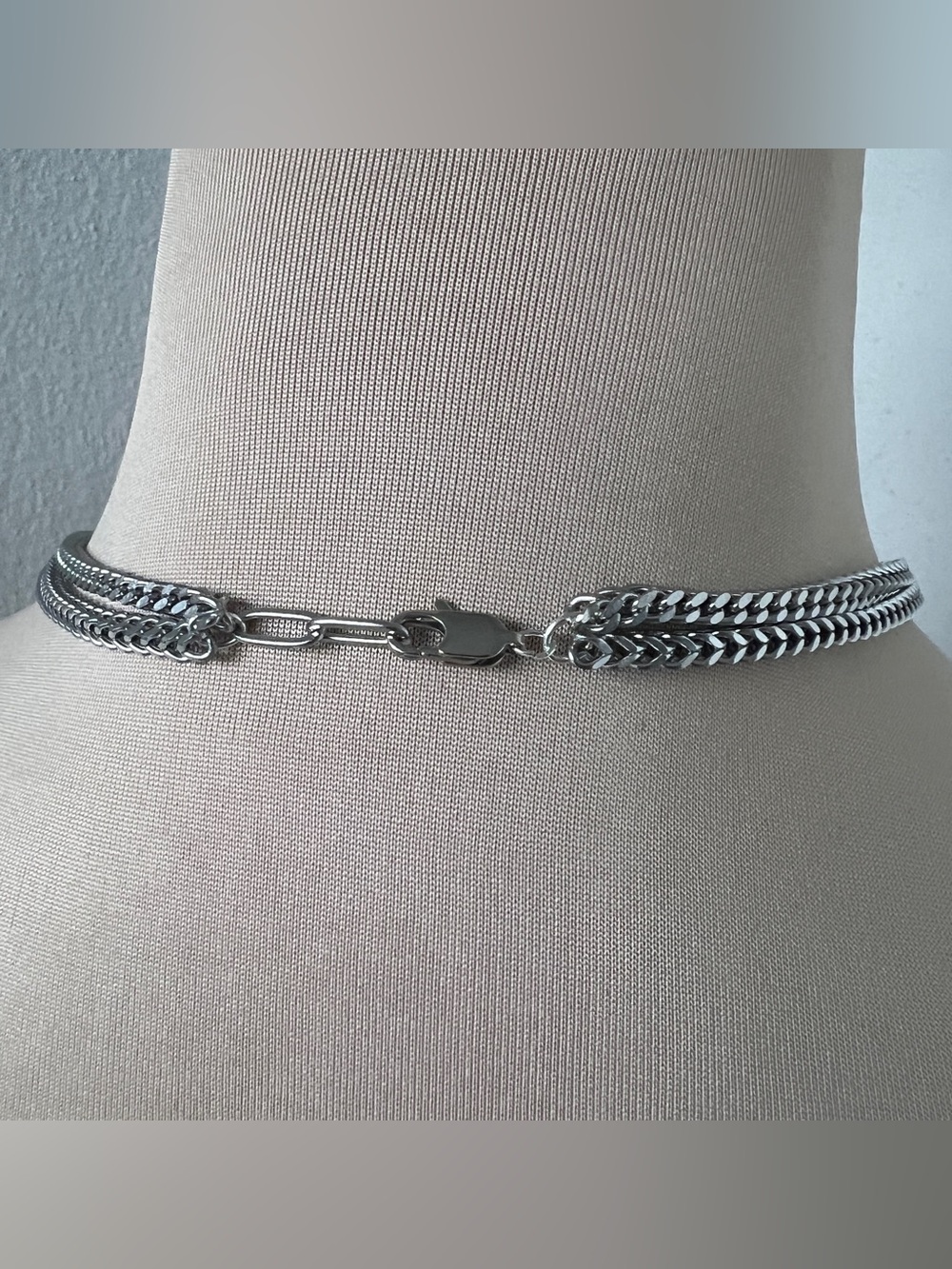 Custom Ferragamo Gancini Hardware Necklace Silver Multi-strand Chain 14.5-15.5” - Picture 4 of 9